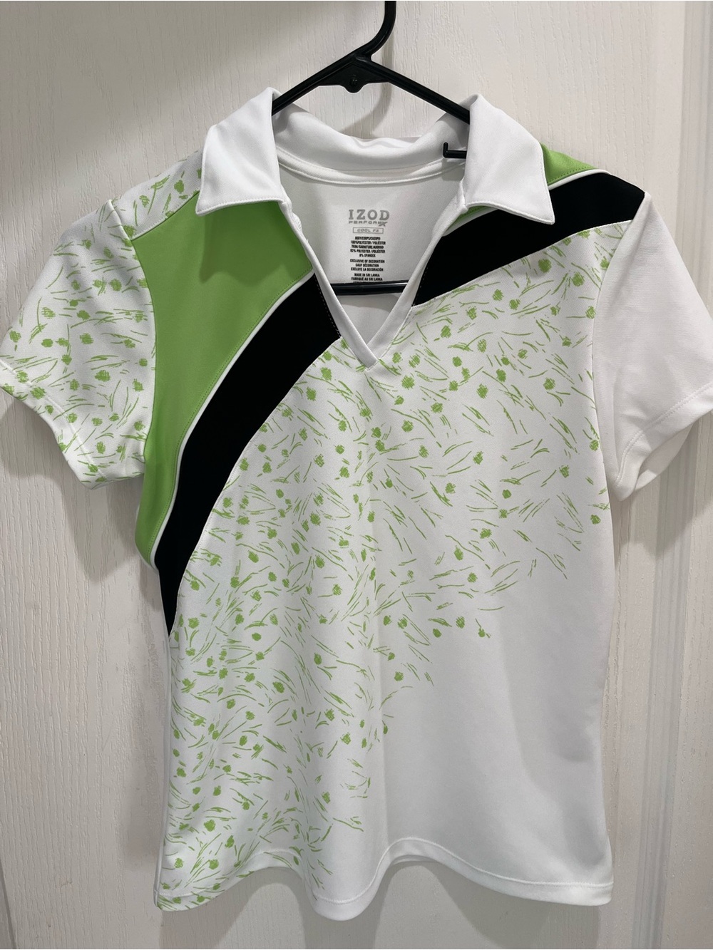 Womens IZOD Golf Polo Shirt XS White Green Accent Collar Short Sleeve Top